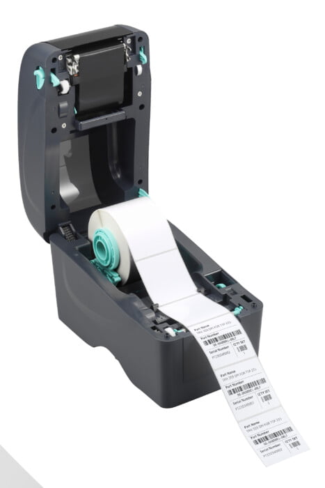 TSC TTP-225 Thermal Transfer Barcode Label Printer with Ribbon shown